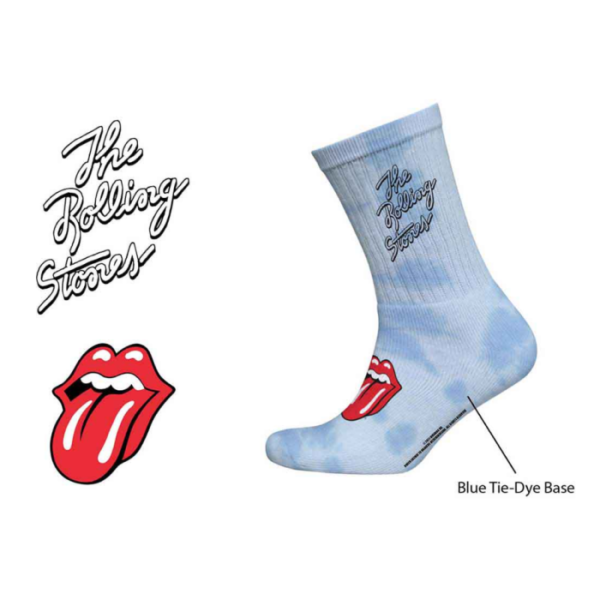 rolling stones tie dye socks script logo