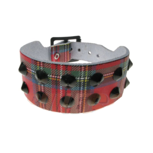 tartan leather wristband 2 rows conical studs